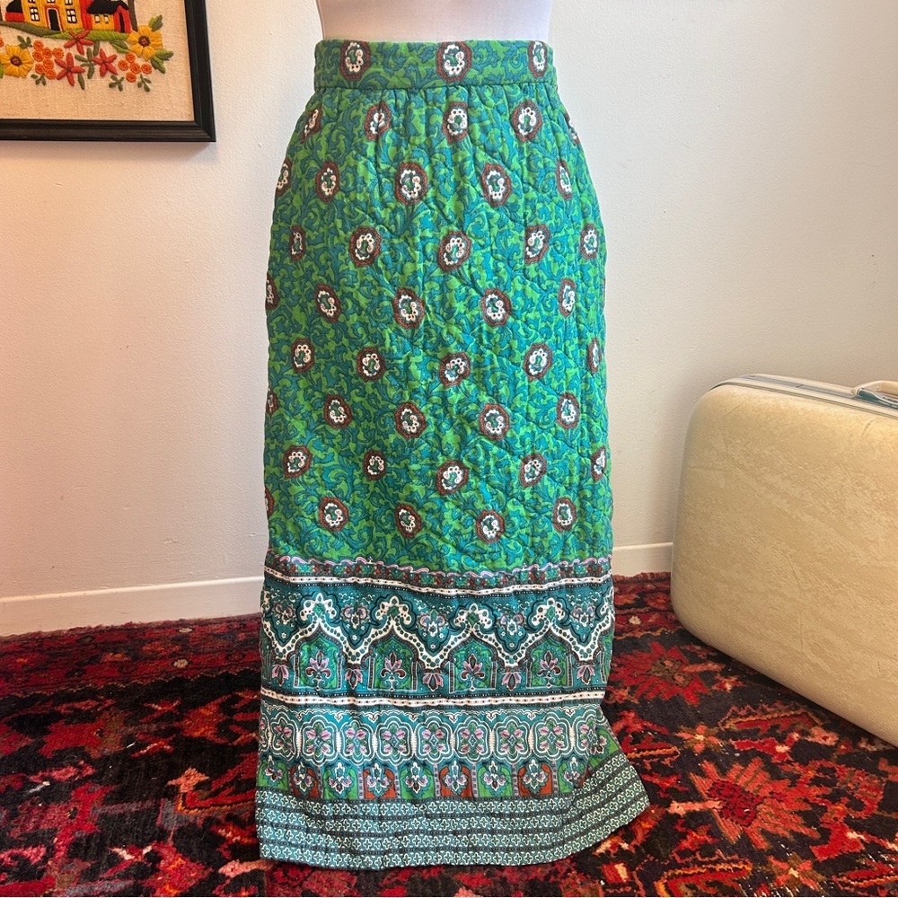 Vintage 60s 70s Quilted Maxi Skirt Boho Festival Western Cottagecore Style